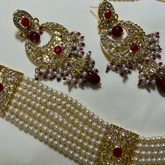 Indian Pakistani long necklace for wedding ceremony gold and red color #173 - Picture 13 of 15
